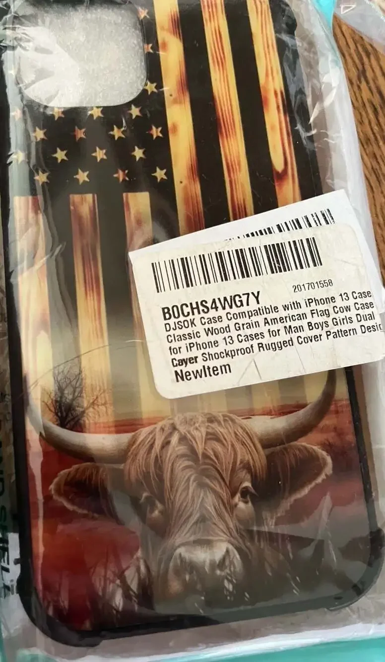 iPhone 13 Case American Flag Highland Cow Design